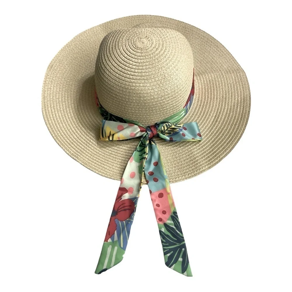 Steve Madden Sun Hat with Tropical Floral Silk Scarf